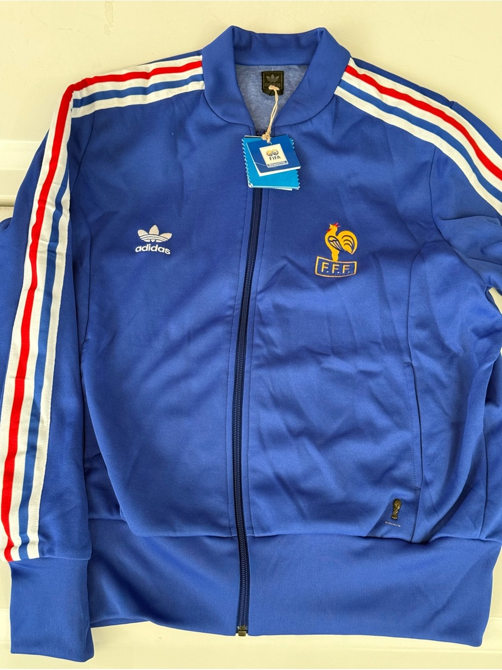 FIFA France 2006 adidas WXL Colbalt Blue Track Jacket Red & White Stripes NWT